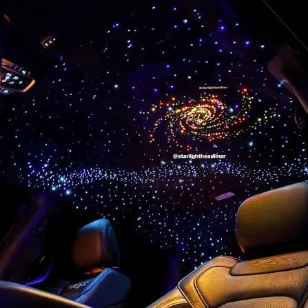 Finished starlight headliner with multi-density star field in a vehicle roof