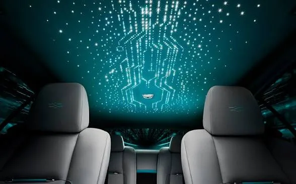 Custom starlight headliner in a truck cab