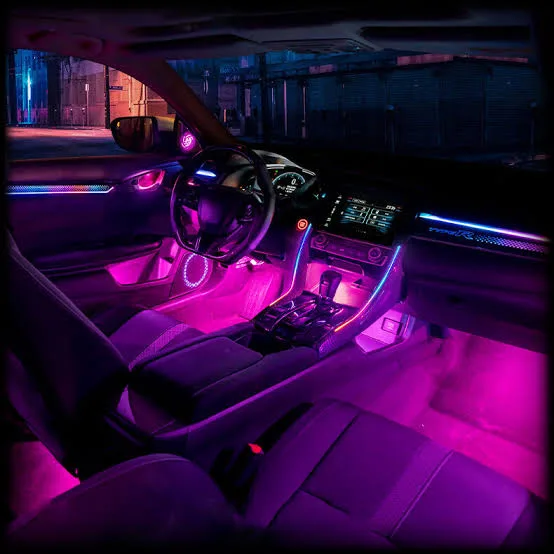 Footwell ambient lighting casting a soft glow in a vehicle interior