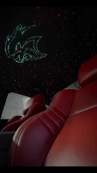 Custom Sonic logo design in fiber-optic light on a vehicle headliner
