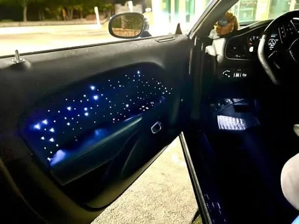 Fiber-optic stars on a vehicle door panel as part of a multi-panel starlight build