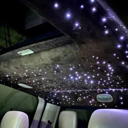 Premium suede headliner upgrade with white fiber-optic stars threaded through the material for a luxury finish